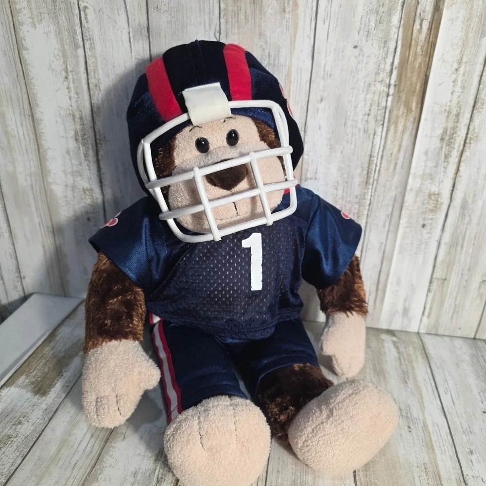 Build-A-Bear Football Monkey Plush Brown Stuffed Animal Navy Blue Uniform No 1